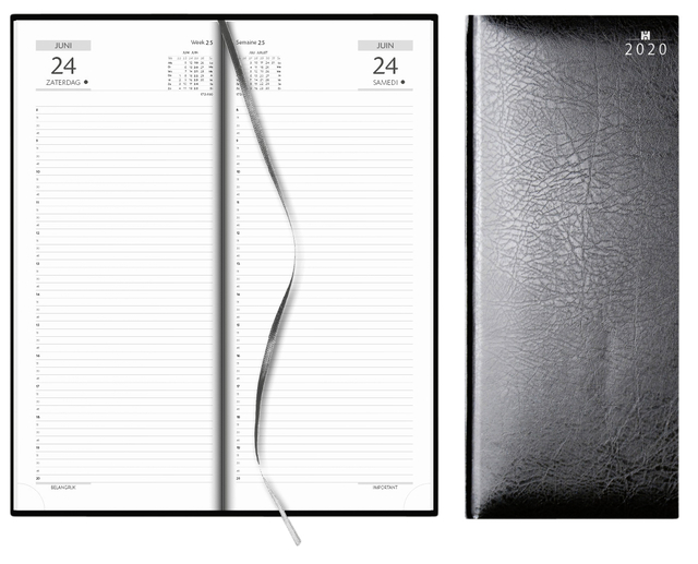 Agenda lang, 1 dag op 2 pag, zwart