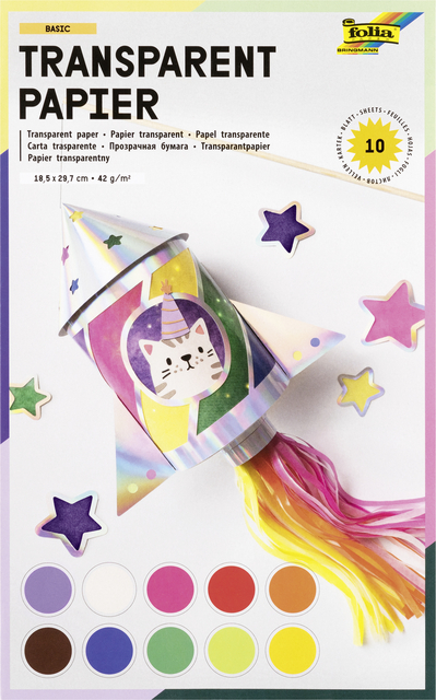 Papier transparent Folia 18,5x29,7cm 42g 10 feuilles 10 couleurs
