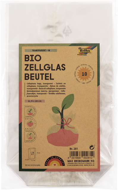 Sachet cellophane Folia transparent 115x190mm 10 pièces