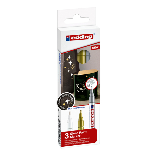 Marqueur peinture edding 751 à base d'huile 1-2mm Metallic assorti set 3 pièces