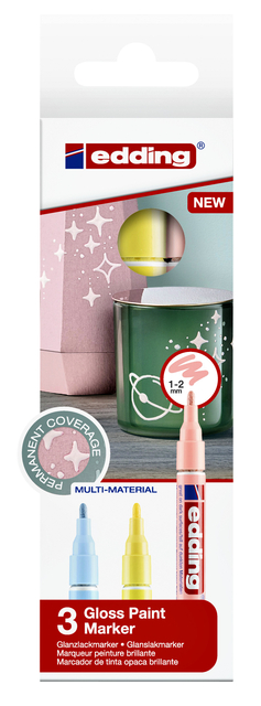 Marqueur peinture edding 751 à base d'huile 1-2mm pastel assorti 3 pièces