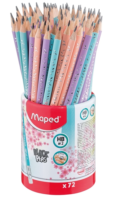 Potlood Maped Black'Peps met gum pot à 72 stuks pastel