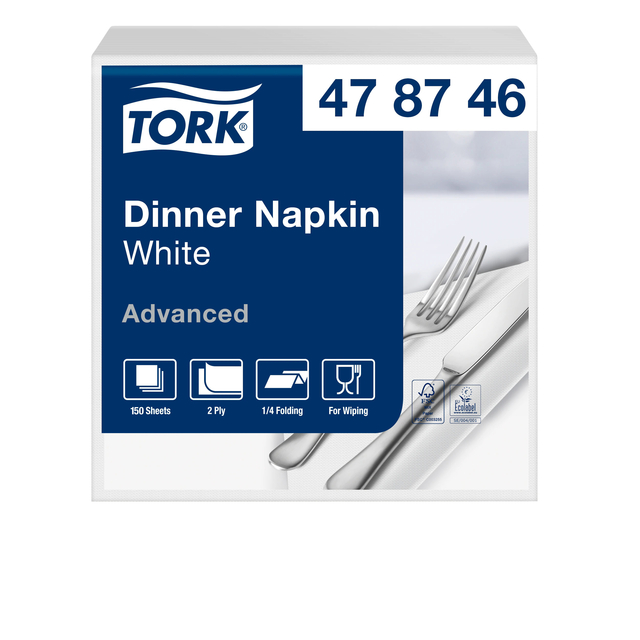 Serviette Tork Advanced 478746 2 ép pli 1/4 395x390mm blanc 150 pièces