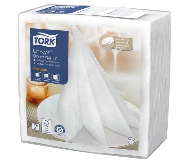 Serviette Tork LinStyle Premium 478711 Pli 1/4 1 ép 390x390mm blanc 50 pièces