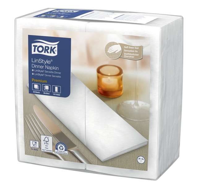 Dinerservet Tork Linstyle Premium 1/8 vouw 1-laags 390x390mm 50 vel wit 478145