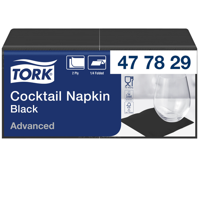 Serviette Tork Cocktail Advanced 477829 2 ép pli 1/4 24x24cm noir 200 pièces