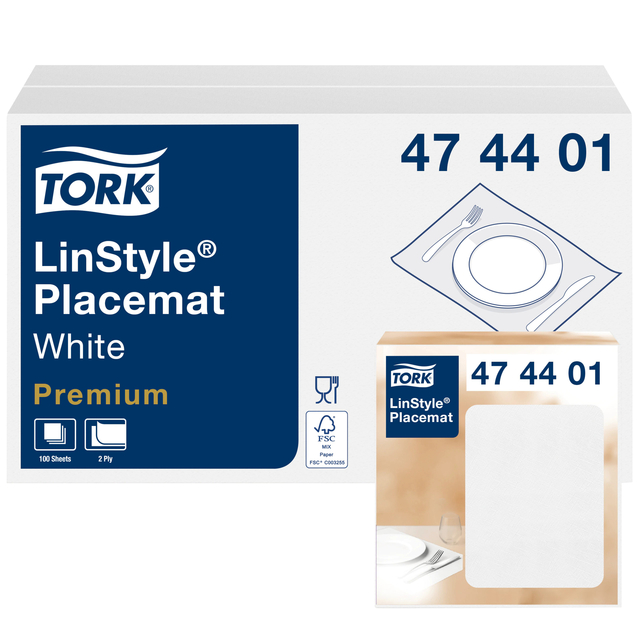 Set de table Tork LinStyle Premium 474401 2 épaisseurs 390x300mm blanc 100 pièces