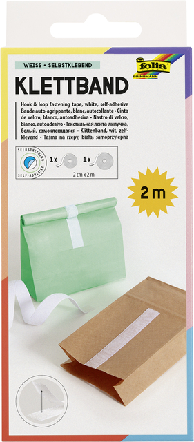 Ruban auto-agrippant Folia 20mmx20m blanc 2 rouleaux