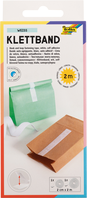 Ruban auto-agrippant Folia 20mmx20m blanc 2 rouleaux