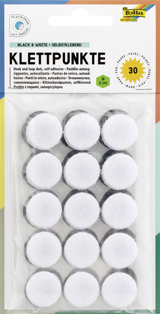 Klittenband Folia rond 2cm 15 stuks zwart 15 stuks wit