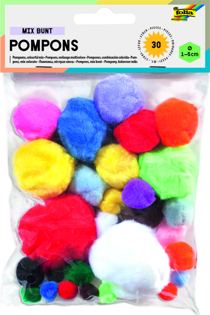 Pompons Folia assorti 30 pièces couleurs et formats assortis
