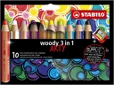 Crayon de couleur STABILO Woody 880 3-en-1 Arty + taille-crayon assorti 10 pièces