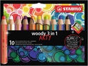 Crayon de couleur STABILO Woody 880 3-en-1 Arty + taille-crayon assorti 10 pièces