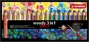 Crayon de couleur STABILO Woody 880 3-en-1 Arty + taille-crayon + pinceau assorti 18 pièces