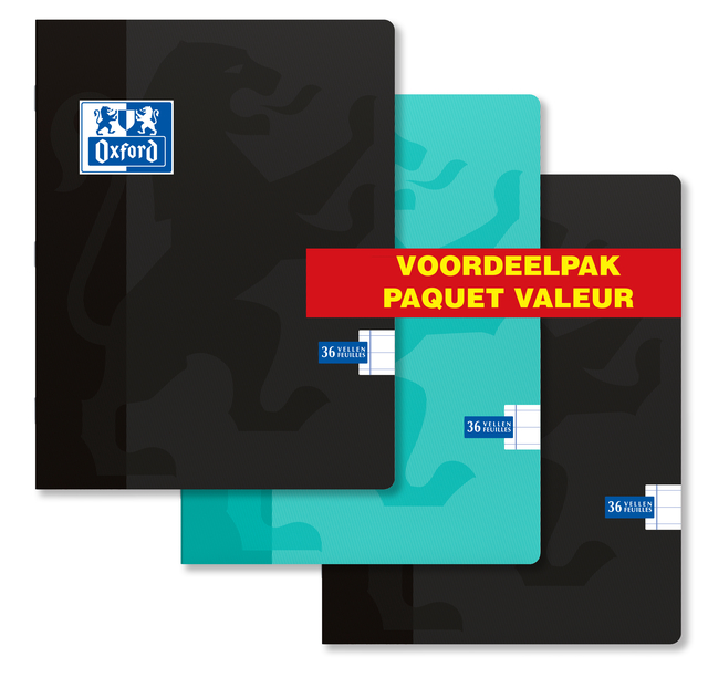 Cahier Oxford School A5 ligné 72 pages 80g assorti 3 pièces