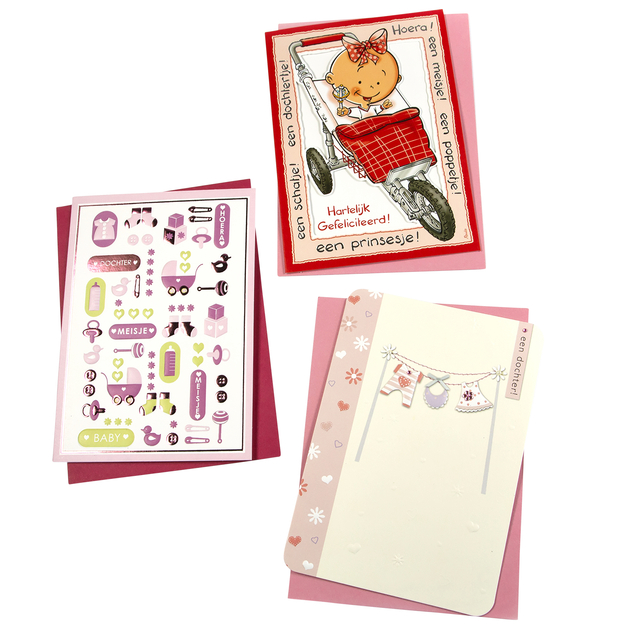 Carte de voeux Paperclip set recharge naissance fille 6 cartes