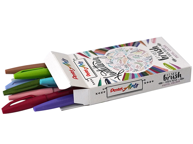 Feutre pinceau Pentel Sign SES15C pastel assorti boîte 12 pièces