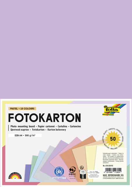 Fotokarton Folia 300gr A4 50vel pastelkleuren