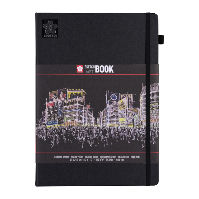 Schetsboek Sakura 80 zwarte vellen 140gr 210x297mm zwart
