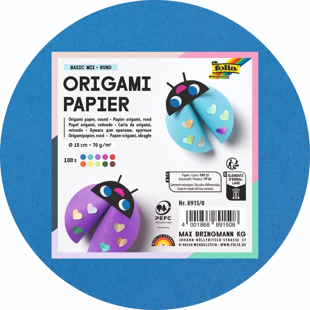 Origami papier Folia 70gr rond 15cm 100 vel assorti kleuren
