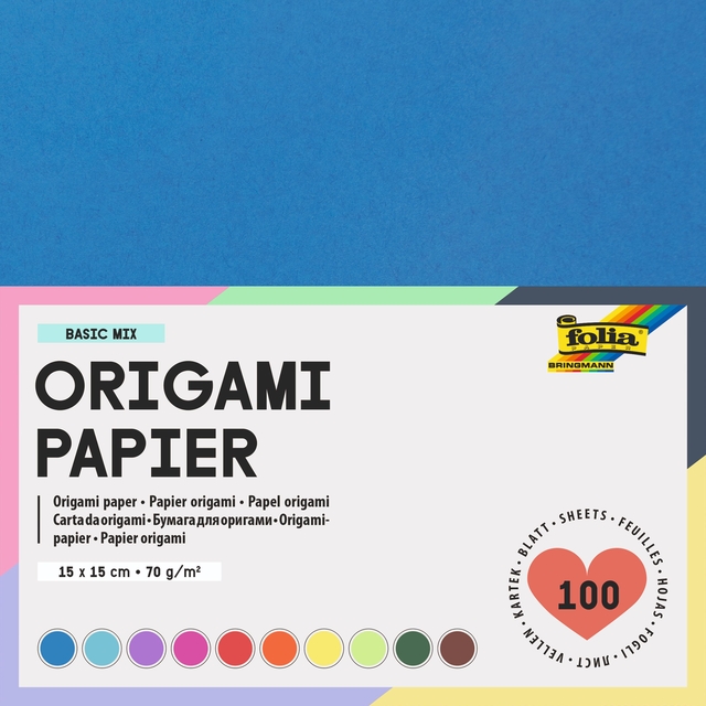 Feuilles de pliage Folia 70g 15x15cm assorti 100 feuilles