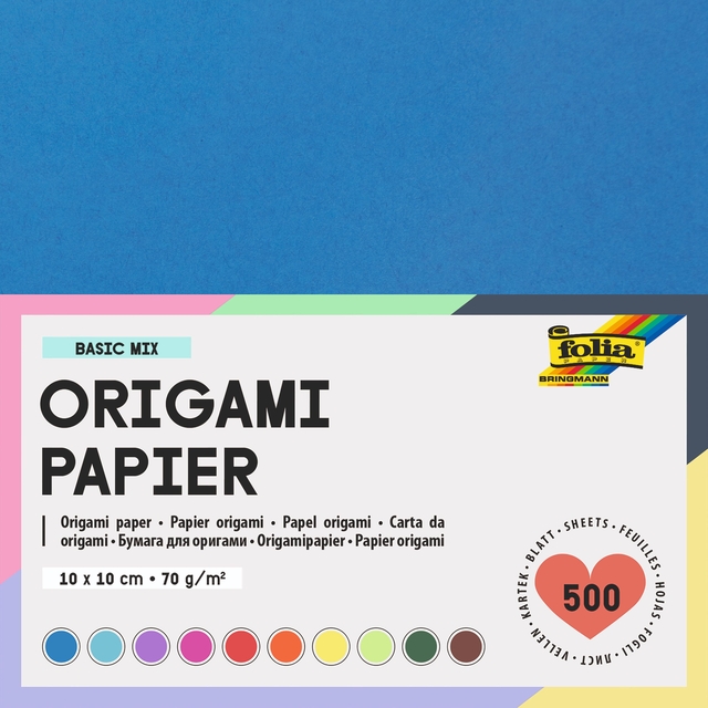 Origami papier Folia 70gr 10x10cm 500 vel assorti kleuren