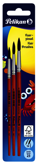 Penseel Pelikan blister à 3 stuks assorti
