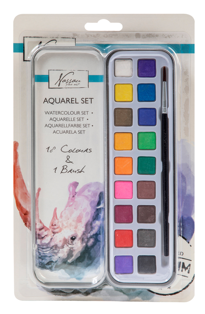 Peinture aquarelle Nassau Art boîte de 18 godets et pinceau
