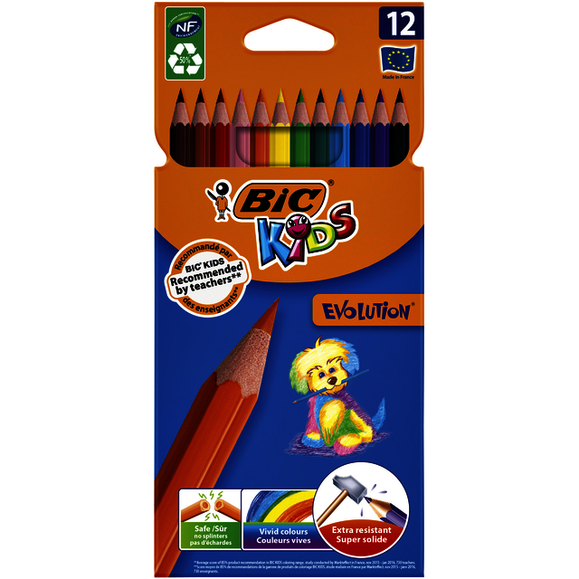 Crayons de couleur BIC Kids Evolution assorti étui 12 pièces