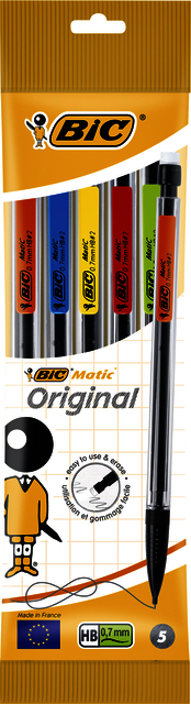 Portemine BIC Matic Original HB 0,7mm assorti sachet 5 pièces