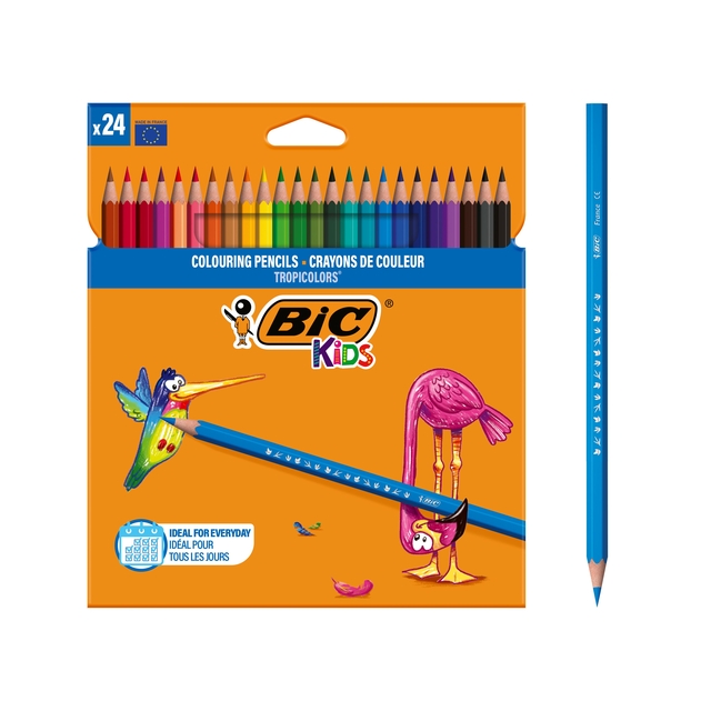 Crayon de couleur BIC Kids Tropicolors assorti blister 24 pièces