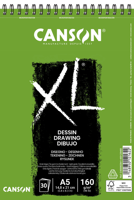 Tekenpapier Canson XL Drawing 30vel 160gr A5 wit