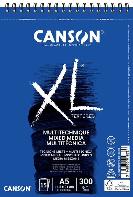 Bloc à dessin Canson XL Multitechnique A5 15 feuilles 300g blanc