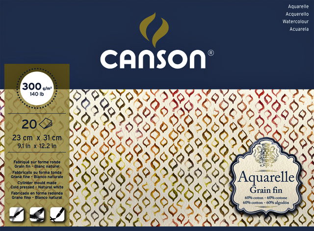 Bloc Aquarelle Canson 23x31cm 20 feuilles Fin collé