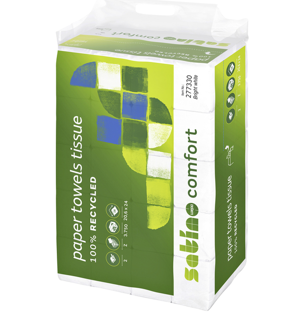 Essuie-mains Satino PT2 Confort 277330 2 épaisseurs Pli-Z 206x240mm blanc 25x 150 feuilles