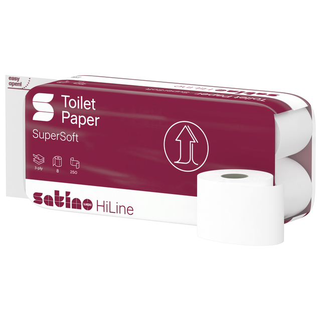 Papier toilette Satino HiLine MT1 071340 3 épaisseurs 8x 250 feuilles blanc
