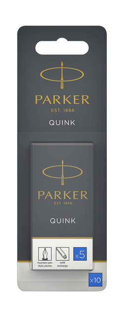 Cartouche d'encre Parker Quink lavable bleu blister 10 pièces