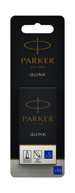 Cartouche d'encre Parker Quink lavable bleu blister 10 pièces