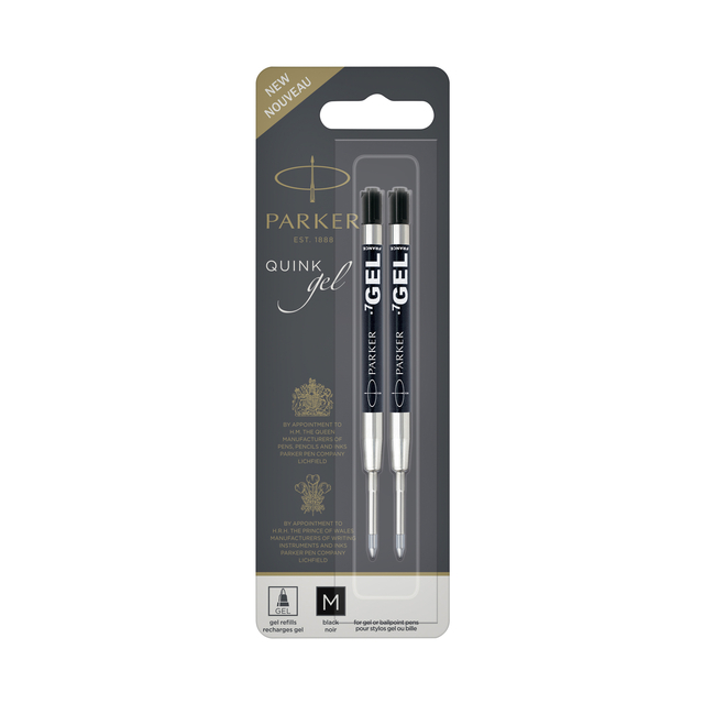 Recharge encre gel Parker Quink Medium noir blister 2 pièces