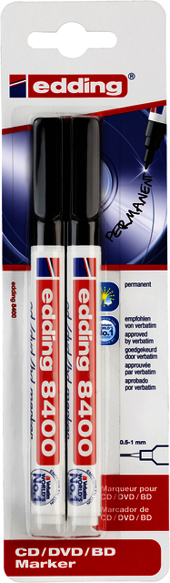 Cd marker edding 8400 rond  0.5-1.0mm zwart blister à 2 stuks