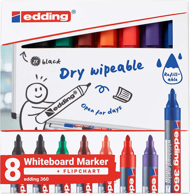 Marqueur tableau blanc edding 360 ogive 1,5-3mm assorti set 8 pièces