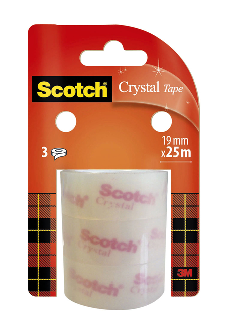 Ruban adhésif Scotch Crystal 25mx19mm transparent 3 rouleaux