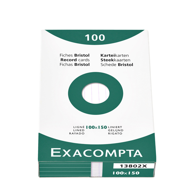 Fiche bristol Exacompta 100x150mm ligné blanc 100 pièces