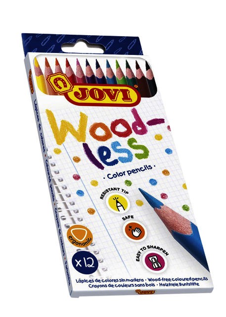 Crayons de couleur Jovi sans bois assorti étui 12 pièces