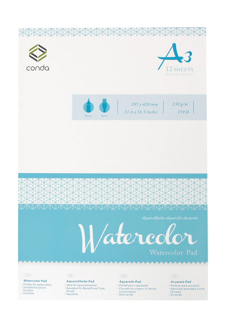 Bloc aquarelle Conda A3 230g