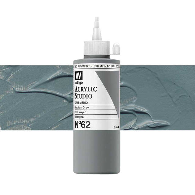 Acrylverf Acrylicos Vallejo Studio 200ml 62 middel grijs