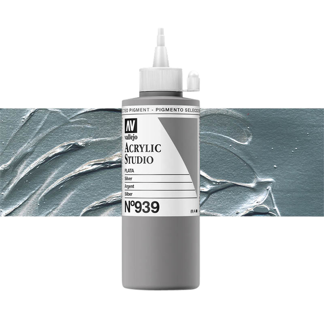 Acrylverf Acrylicos Vallejo Studio 200ml 939 zilver