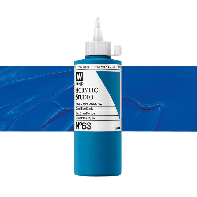 Acrylverf Acrylicos Vallejo Studio 200ml 63 donker cyaan
