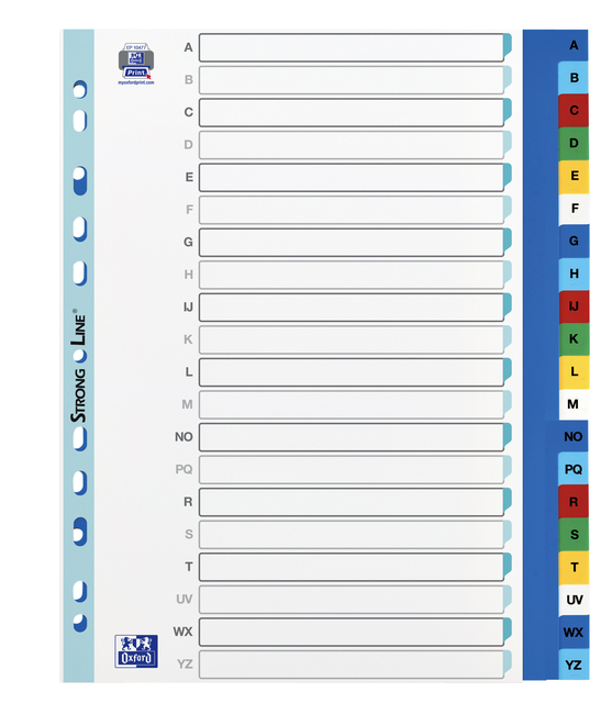 Intercalaires Oxford A4+ 11 trous 20 onglets A-Z PP couleur