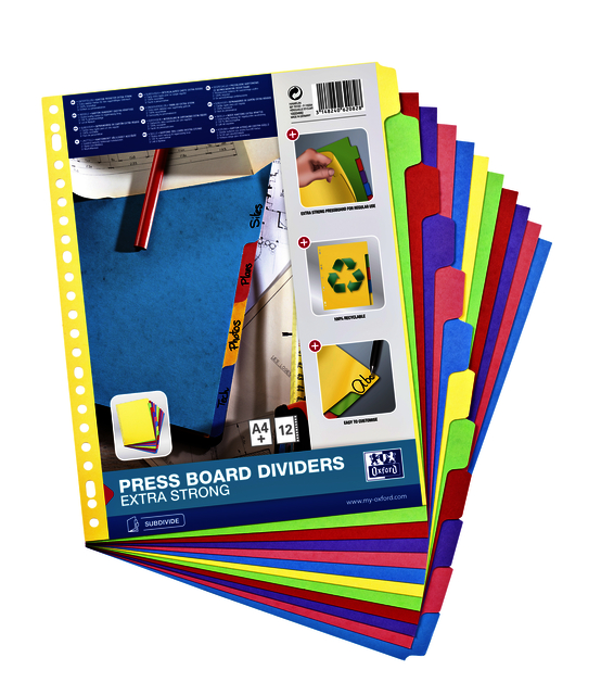 Intercalaire Oxford A4+ 23 perforations 12 onglets carton couleur